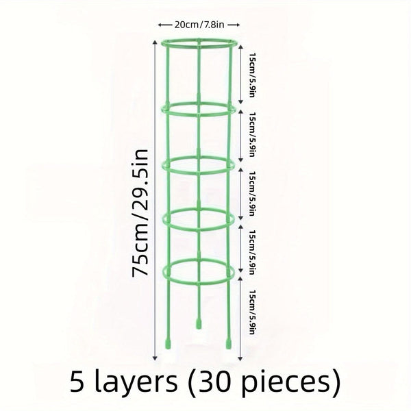 Planet Gates 5 Layers (30 Pieces) 6/18/30pcs Plant Support Stake, Plant Support Ring With Twist Strap, Flower Holder Bracket Splicable Flower Bracket Support Ring Support Rod Indoor Plant Flower Holder Balcony Chandelier Climbing Rattan Rack Pot
