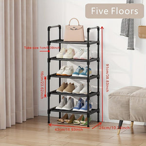 Planet Gates 5 Layers Long 43CM 1pc Multi-Layer Shoe Rack, Shoe Storage Rack, Single Row Free Standing Shoe Rack, Stackable Shoe Partition, Black Shoe Rack, Suitable For Porch, Closet, Bedroom, Corridor, Terrace