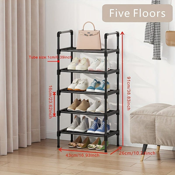Planet Gates 5 Layers Long 43CM 1pc Multi-Layer Shoe Rack, Shoe Storage Rack, Single Row Free Standing Shoe Rack, Stackable Shoe Partition, Black Shoe Rack, Suitable For Porch, Closet, Bedroom, Corridor, Terrace