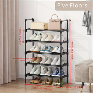 Planet Gates 5 Layers Long 56CM 1pc Multi-Layer Shoe Rack, Shoe Storage Rack, Single Row Free Standing Shoe Rack, Stackable Shoe Partition, Black Shoe Rack, Suitable For Porch, Closet, Bedroom, Corridor, Terrace
