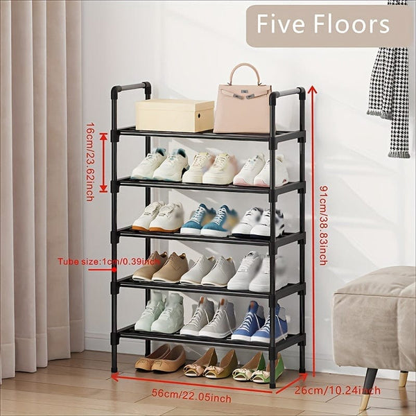 Planet Gates 5 Layers Long 56CM 1pc Multi-Layer Shoe Rack, Shoe Storage Rack, Single Row Free Standing Shoe Rack, Stackable Shoe Partition, Black Shoe Rack, Suitable For Porch, Closet, Bedroom, Corridor, Terrace