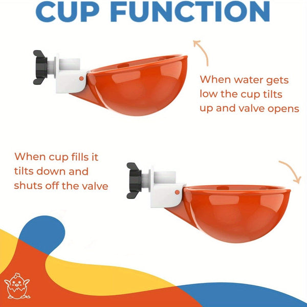 Planet Gates 5 Packs, Large Automatic Chicken Waterer Cups Chicken Water Feeder Suitable For Chicks, Duck, Goose, Turkey And Bunny Poultry Water Feeder Kit (Orange)