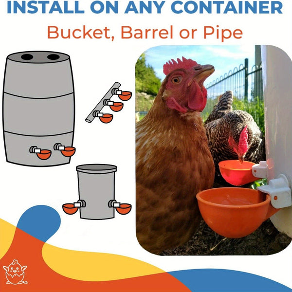 Planet Gates 5 Packs, Large Automatic Chicken Waterer Cups Chicken Water Feeder Suitable For Chicks, Duck, Goose, Turkey And Bunny Poultry Water Feeder Kit (Orange)