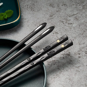 Planet Gates 5 Pairs Black 5 Pairs Reusable Metal Chopsticks Set - Elegant Tableware For Sushi And Asian Cuisine - Perfect Gift For Men And Women