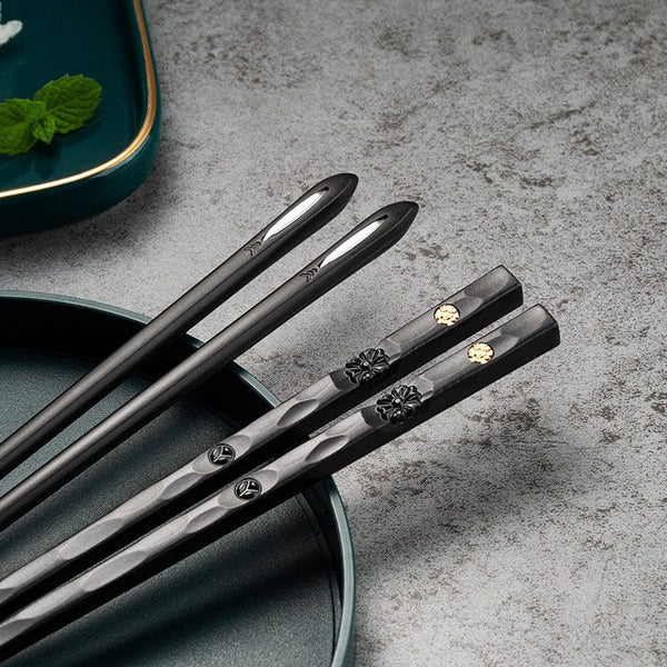 Planet Gates 5 Pairs Black 5 Pairs Reusable Metal Chopsticks Set - Elegant Tableware For Sushi And Asian Cuisine - Perfect Gift For Men And Women