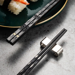 Planet Gates 5 Pairs Black 5 Pairs Reusable Metal Chopsticks Set - Elegant Tableware For Sushi And Asian Cuisine - Perfect Gift For Men And Women