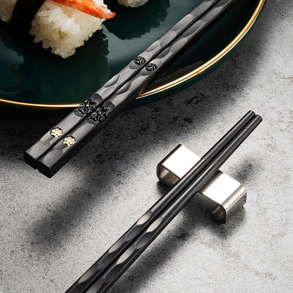 Planet Gates 5 Pairs Black 5 Pairs Reusable Metal Chopsticks Set - Elegant Tableware For Sushi And Asian Cuisine - Perfect Gift For Men And Women