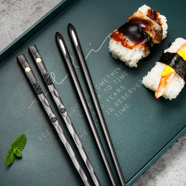 Planet Gates 5 Pairs Black 5 Pairs Reusable Metal Chopsticks Set - Elegant Tableware For Sushi And Asian Cuisine - Perfect Gift For Men And Women