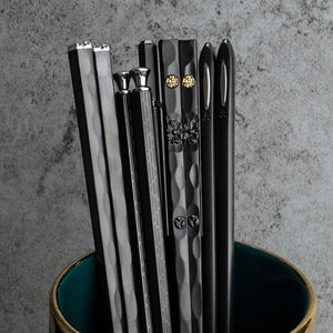 Planet Gates 5 Pairs Black 5 Pairs Reusable Metal Chopsticks Set - Elegant Tableware For Sushi And Asian Cuisine - Perfect Gift For Men And Women