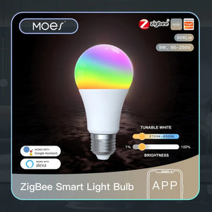Planet Gates 5 PCs / CHINA MOES 1-9PCS 9W AC90-240V Tuya ZigBee Smart LED Light Bulb RGB E27 Dimmable APP Remote Control Alexa Google Home Voice Control