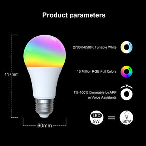Planet Gates 5 PCs / CHINA MOES 1-9PCS 9W AC90-240V Tuya ZigBee Smart LED Light Bulb RGB E27 Dimmable APP Remote Control Alexa Google Home Voice Control