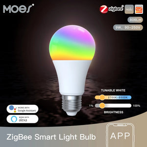 Planet Gates 5 PCs / CHINA MOES 1-9PCS 9W AC90-240V Tuya ZigBee Smart LED Light Bulb RGB E27 Dimmable APP Remote Control Alexa Google Home Voice Control