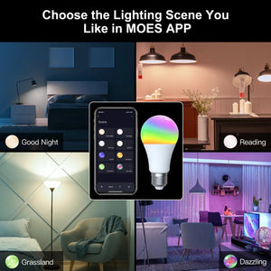 Planet Gates 5 PCs / CHINA MOES 1-9PCS 9W AC90-240V Tuya ZigBee Smart LED Light Bulb RGB E27 Dimmable APP Remote Control Alexa Google Home Voice Control