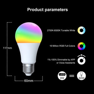 Planet Gates 5 PCs / CHINA MOES 1-9PCS 9W AC90-240V Tuya ZigBee Smart LED Light Bulb RGB E27 Dimmable APP Remote Control Alexa Google Home Voice Control