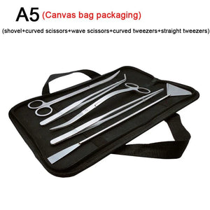 Planet Gates 5 pcs set canvas bag / Russian Federation Aquarium Tools Set Scissor Tweezers Plants Wave Scissors Grass Stainless Cleaning Tools Fish Tank Shovels Aquarium Accessories