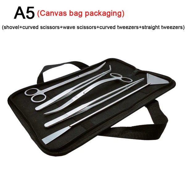 Planet Gates 5 pcs set canvas bag / Russian Federation Aquarium Tools Set Scissor Tweezers Plants Wave Scissors Grass Stainless Cleaning Tools Fish Tank Shovels Aquarium Accessories
