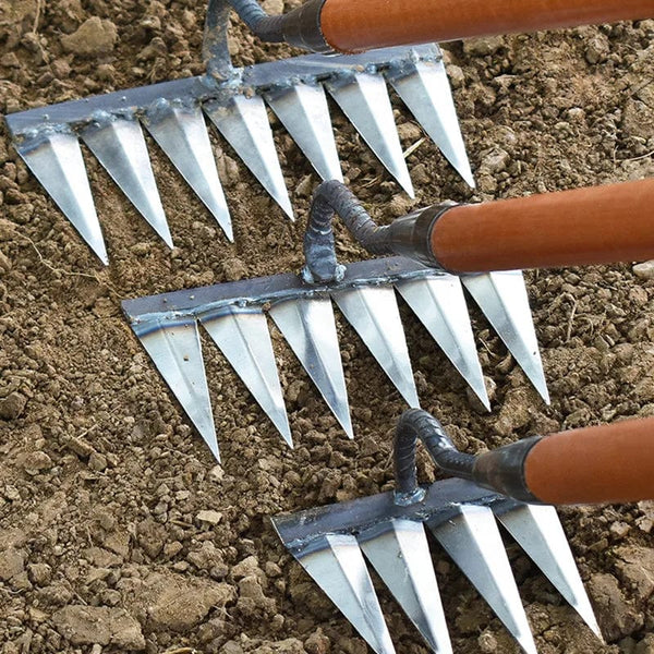 Planet Gates 5 tooth rake Gardening Hoe Weeding Rake Steel Farm Tool Grasping Raking Level Loosen Soil Harrow Clean Leaves Collect Weeds Agricultural Tool