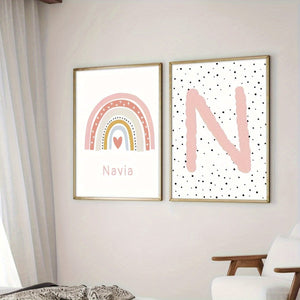 Planet Gates 50.01*70.0cm（50*70）No Frame 2pcs/set Unframed Personalized Name Canvas Poster Wall Art, Cute Rainbow Custom Name Poster For Home Decor, Canvas Prints For Living Room Bedroom Kitchen Decor, Birthday Gift And Decoration
