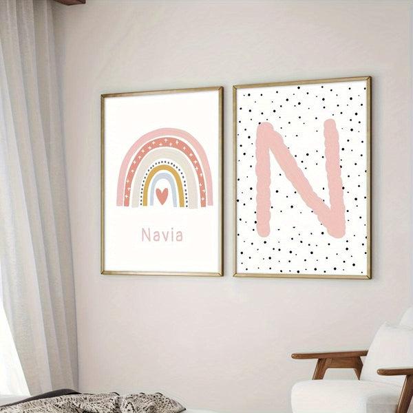 Planet Gates 50.01*70.0cm（50*70）No Frame 2pcs/set Unframed Personalized Name Canvas Poster Wall Art, Cute Rainbow Custom Name Poster For Home Decor, Canvas Prints For Living Room Bedroom Kitchen Decor, Birthday Gift And Decoration