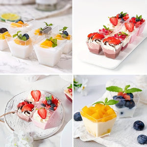 Planet Gates 50/100pcs Clear Plastic Dessert Cups, Square Mousse Pudding Yogurt Cups, Suitable For Cakes, Ice Cream, Appetizers, For Party & Wedding Gatherings, Party Supplies, Tableware Accessories