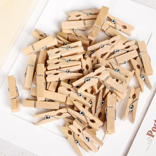 Planet Gates 50/100pcs Mini Natural Wooden Clips, 25mm Photo Clips, Craft Decoration Clips, Socks Clothes Drying Pins Clips, Household Clothespins