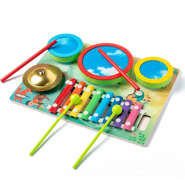 Planet Gates 500522 Kids Musical Xylophone Montessori Baby Musical Toys Wooden Percussion Instruments Drum Set Learning Educational Toys for Toddler