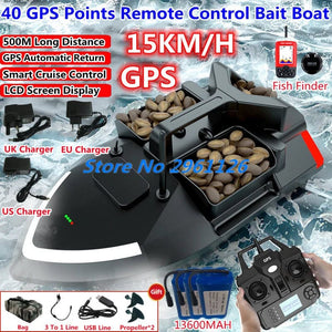 Planet Gates 500M 40GPS Point Remote Control Fishing Boat 2KG Load 6Hours LCD Display GPS Auto Return Cruise 3 Hopper High Speed RC Bait Boat