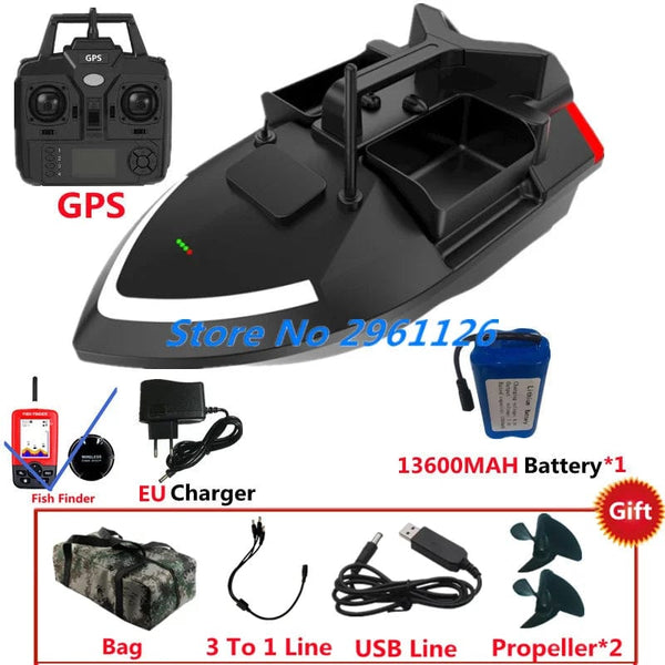 Planet Gates 500M 40GPS Point Remote Control Fishing Boat 2KG Load 6Hours LCD Display GPS Auto Return Cruise 3 Hopper High Speed RC Bait Boat