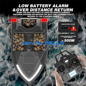 Planet Gates 500M 40GPS Point Remote Control Fishing Boat 2KG Load 6Hours LCD Display GPS Auto Return Cruise 3 Hopper High Speed RC Bait Boat