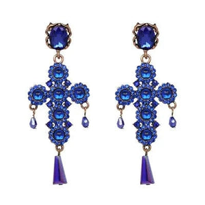 Planet Gates 50240 JURAN Baroque Vintage Big Cross Earrings For Women Large Long Earrings Jewelry Brincos Rhinestones Dangle Earrings Bijoux 2019