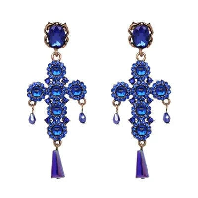 Planet Gates 50240 JURAN Baroque Vintage Big Cross Earrings For Women Large Long Earrings Jewelry Brincos Rhinestones Dangle Earrings Bijoux 2019