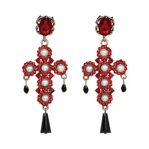 Planet Gates 50240-RD JURAN Baroque Vintage Big Cross Earrings For Women Large Long Earrings Jewelry Brincos Rhinestones Dangle Earrings Bijoux 2019