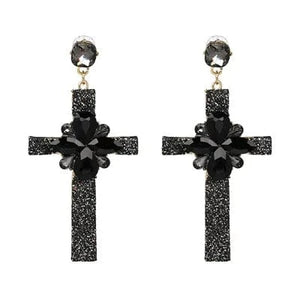 Planet Gates 50400-BK JURAN Baroque Vintage Big Cross Earrings For Women Large Long Earrings Jewelry Brincos Rhinestones Dangle Earrings Bijoux 2019
