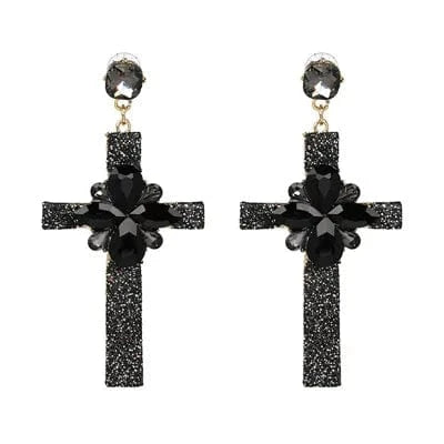 Planet Gates 50400-BK JURAN Baroque Vintage Big Cross Earrings For Women Large Long Earrings Jewelry Brincos Rhinestones Dangle Earrings Bijoux 2019