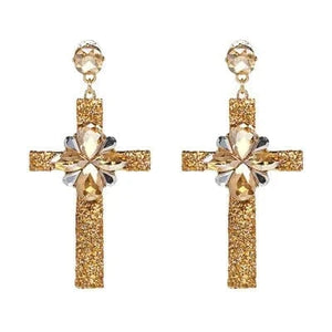 Planet Gates 50400-GD JURAN Baroque Vintage Big Cross Earrings For Women Large Long Earrings Jewelry Brincos Rhinestones Dangle Earrings Bijoux 2019