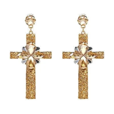Planet Gates 50400-GD JURAN Baroque Vintage Big Cross Earrings For Women Large Long Earrings Jewelry Brincos Rhinestones Dangle Earrings Bijoux 2019