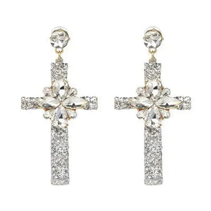 Planet Gates 50400-SV JURAN Baroque Vintage Big Cross Earrings For Women Large Long Earrings Jewelry Brincos Rhinestones Dangle Earrings Bijoux 2019