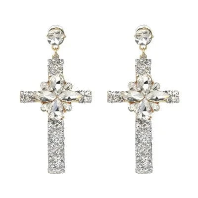 Planet Gates 50400-SV JURAN Baroque Vintage Big Cross Earrings For Women Large Long Earrings Jewelry Brincos Rhinestones Dangle Earrings Bijoux 2019