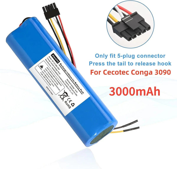 Planet Gates 5090-12800mAh / Poland Aleaivy 12800mAh Li-ion Battery for CECOTEC CONGA 4090 5090 3090 1690 1890 2090 Robot Vacuum Cleaner 14.4V 18650 Battery Packs