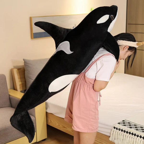Planet Gates 50cm-130cm Lifelike Orcinus Orca Black Whale Plush Toys Big Fish Cloth Doll Shark Stuffed Sea Animals Children Birthday Gift