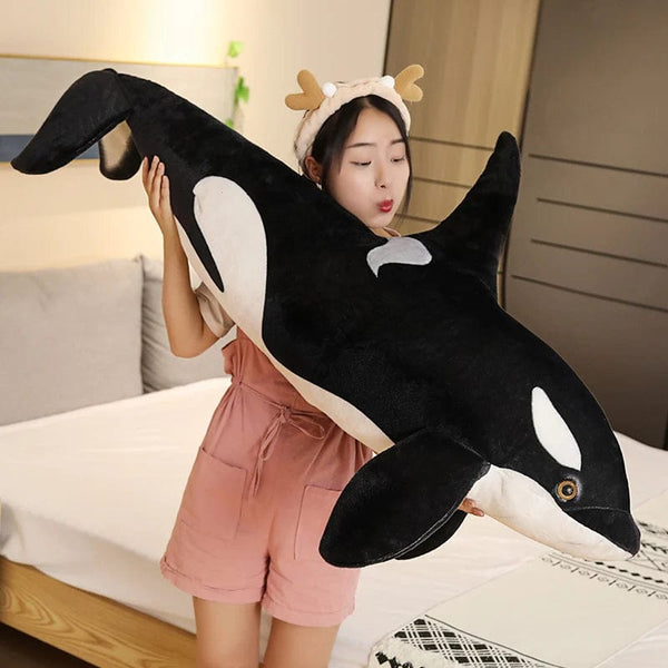 Planet Gates 50cm-130cm Lifelike Orcinus Orca Black Whale Plush Toys Big Fish Cloth Doll Shark Stuffed Sea Animals Children Birthday Gift