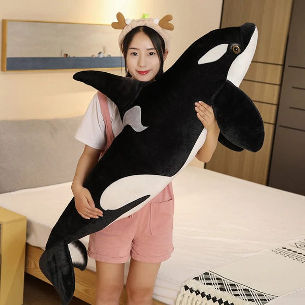 Planet Gates 50cm-130cm Lifelike Orcinus Orca Black Whale Plush Toys Big Fish Cloth Doll Shark Stuffed Sea Animals Children Birthday Gift