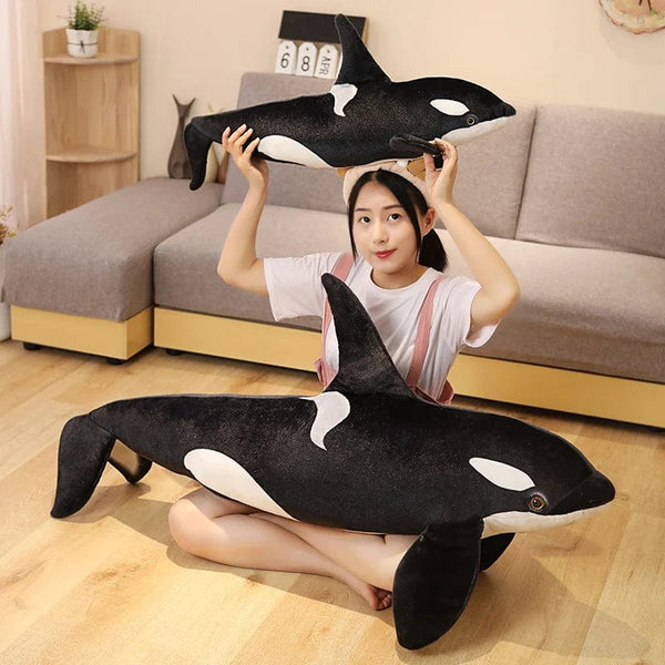 Planet Gates 50cm-130cm Lifelike Orcinus Orca Black Whale Plush Toys Big Fish Cloth Doll Shark Stuffed Sea Animals Children Birthday Gift