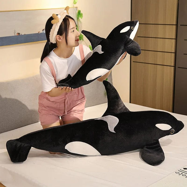 Planet Gates 50cm-130cm Lifelike Orcinus Orca Black Whale Plush Toys Big Fish Cloth Doll Shark Stuffed Sea Animals Children Birthday Gift