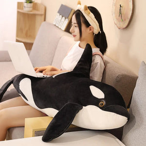 Planet Gates 50cm-130cm Lifelike Orcinus Orca Black Whale Plush Toys Big Fish Cloth Doll Shark Stuffed Sea Animals Children Birthday Gift