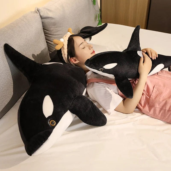 Planet Gates 50cm-130cm Lifelike Orcinus Orca Black Whale Plush Toys Big Fish Cloth Doll Shark Stuffed Sea Animals Children Birthday Gift