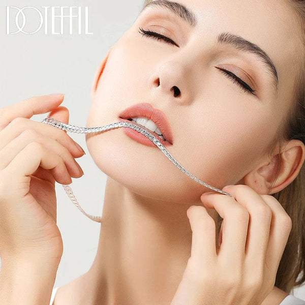 Planet Gates 50cm DOTEFFIL 925 Sterling Silver 6mm Side Chain 16/18/20/22/24 Inch Necklace For Women Man Fashion Wedding Engagement Jewelry Gifts