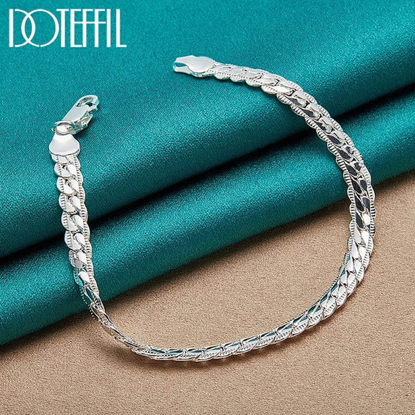Planet Gates 50cm DOTEFFIL 925 Sterling Silver 6mm Side Chain 16/18/20/22/24 Inch Necklace For Women Man Fashion Wedding Engagement Jewelry Gifts