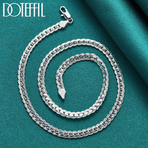 Planet Gates 50cm DOTEFFIL 925 Sterling Silver 6mm Side Chain 16/18/20/22/24 Inch Necklace For Women Man Fashion Wedding Engagement Jewelry Gifts