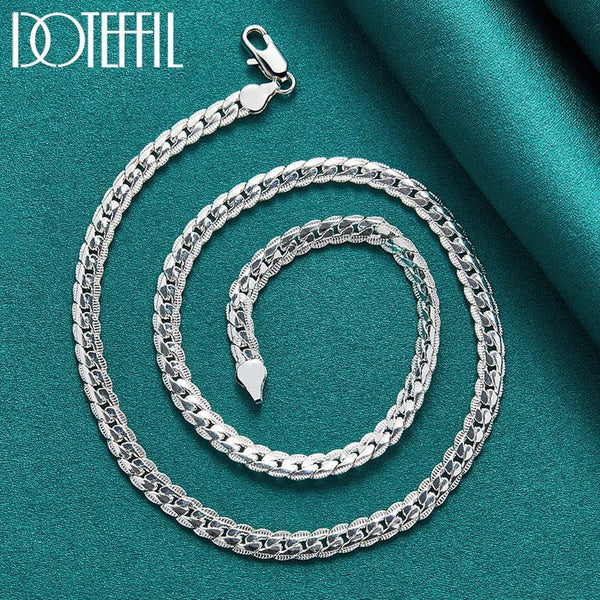 Planet Gates 50cm DOTEFFIL 925 Sterling Silver 6mm Side Chain 16/18/20/22/24 Inch Necklace For Women Man Fashion Wedding Engagement Jewelry Gifts